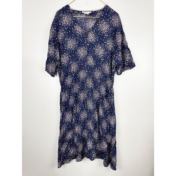 Boden Womens Truro A-Line Dress UK 18L US 14L Blue Floral Short Sleeve V Neck - Picture 1 of 4